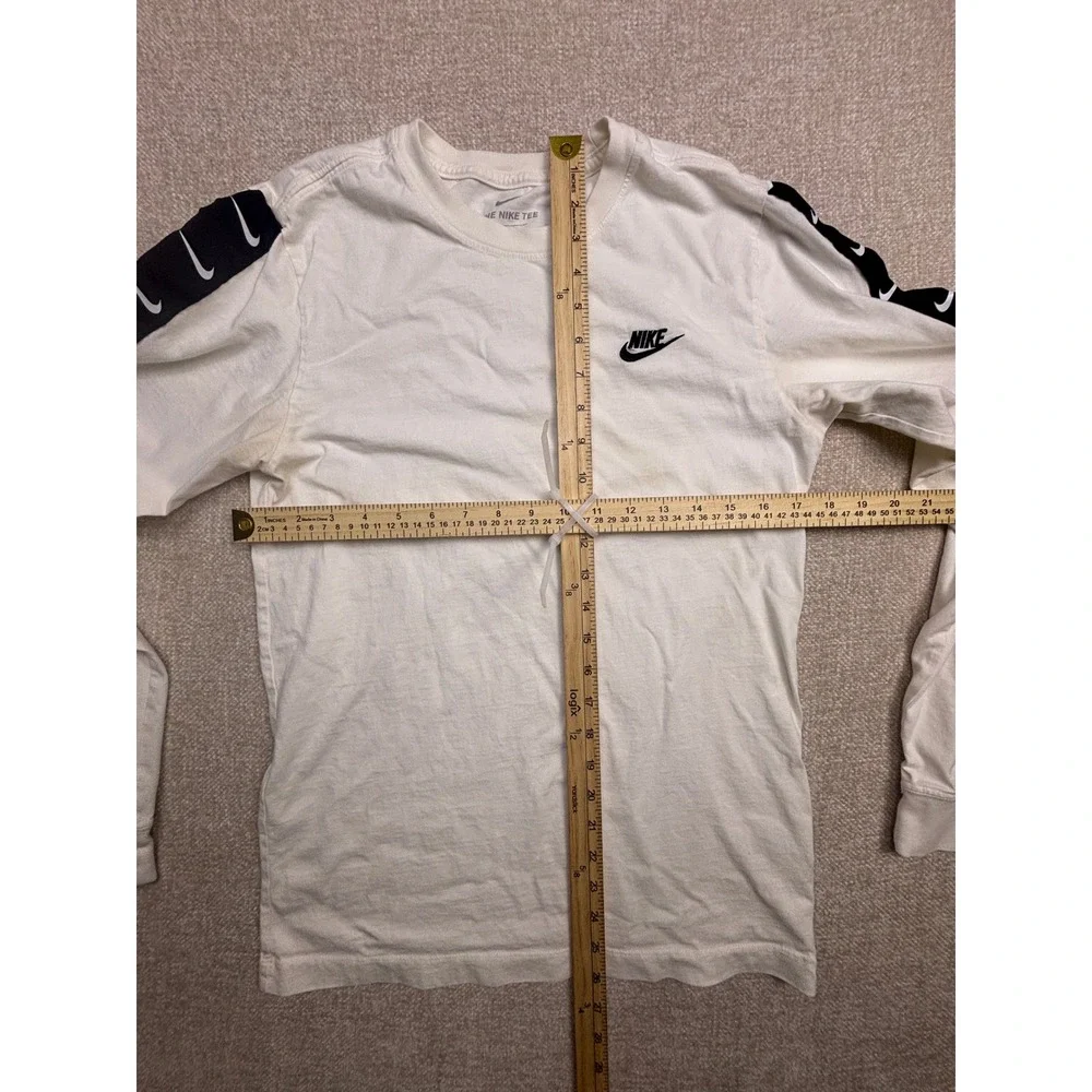 Nike Mens Long Sleeve T-Shirt White Swoosh Logo Tape Arm Graphic Size Small
